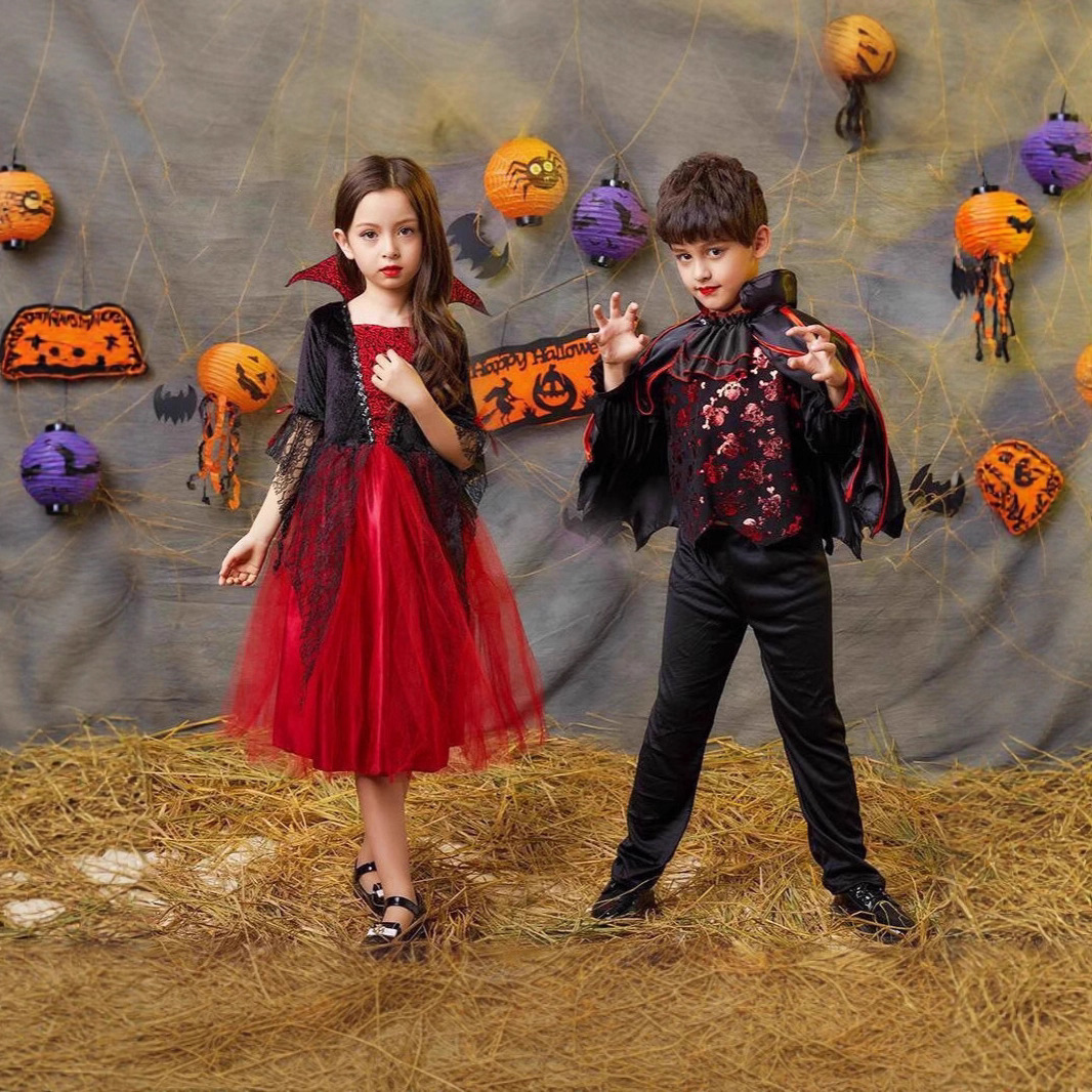 Halloween Kidsren's Costume Girl Vampire Horror Devil Witch Dress Cosplay Masquerade Princess