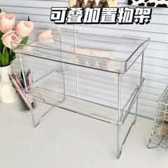 透明アクリル棚のデスクトップが高くなっています。寮の折りたたみ収納棚です。