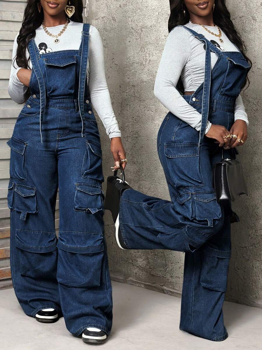 Women's Clothing Versatile Wide Leg Denim Jumpsuit Women's Work Pants Style Overalls For Formal & Casual For Women_ecoleips.com