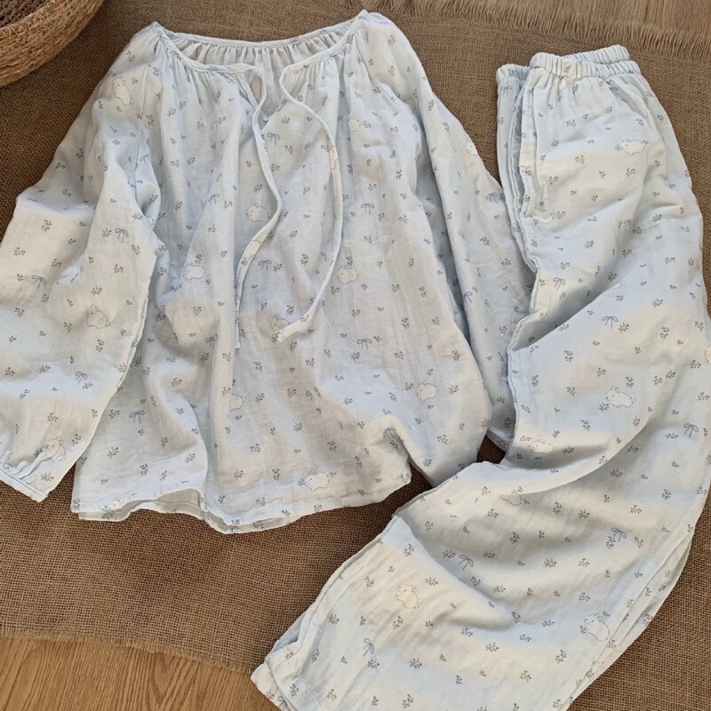 Factory Wholesale New Style Bowknot Bunny Pajamas for Women, Spring and Autumn Cross-Border Long-Sleeve Long-Pants Loungewear for Girls, Suitable for Wearing Outside Factory Wholesale New Style Bowknot Bunny Pajamas for Women, Spring and Autumn Cross-Border Long-Sleeve Long-Pants Loungewear for Girls, Suitable for Wearing Outside