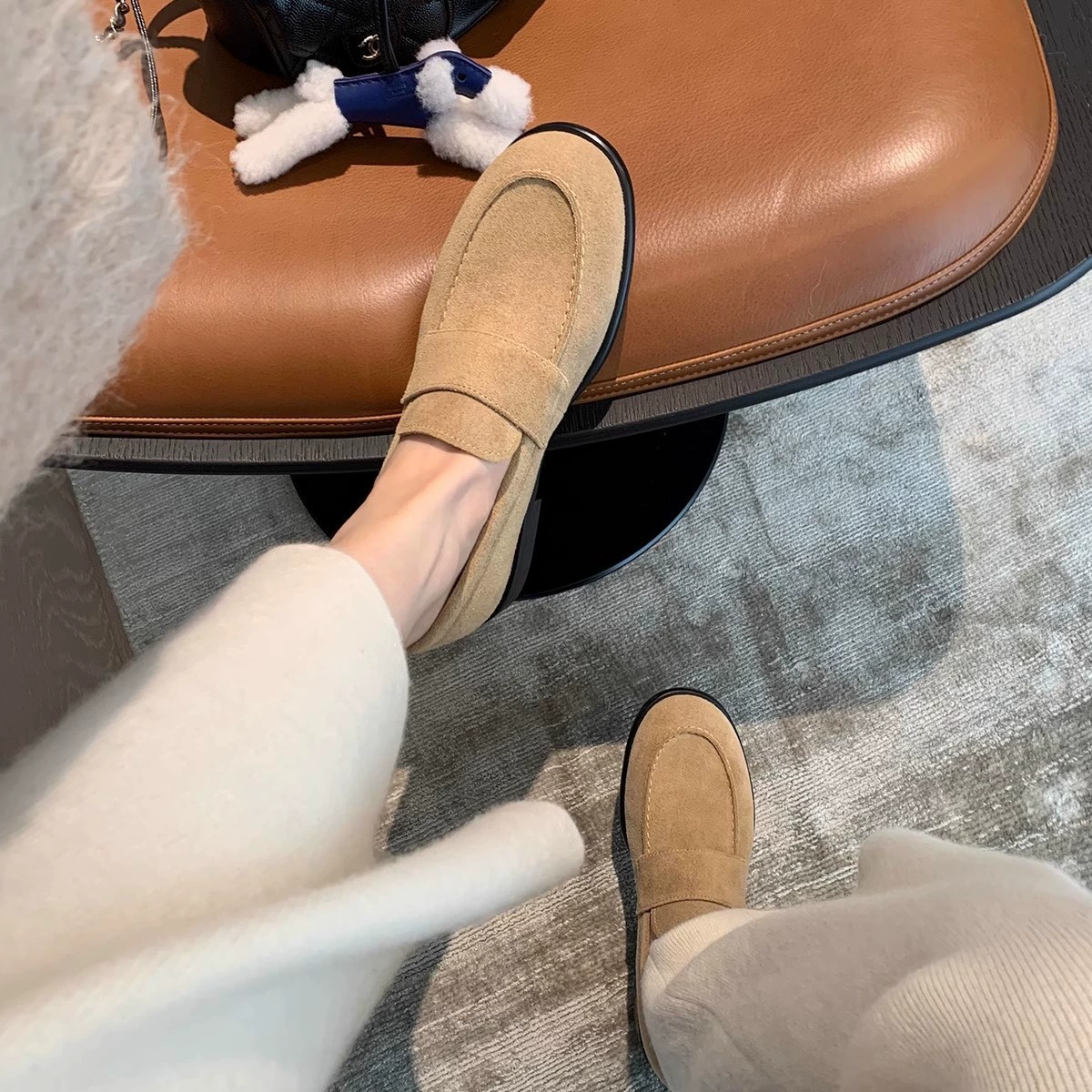 Версия из овчины ~ Grape Mom Same Shoes ретро британский стиль, лоферы-слипоны из овчины для весны и осени