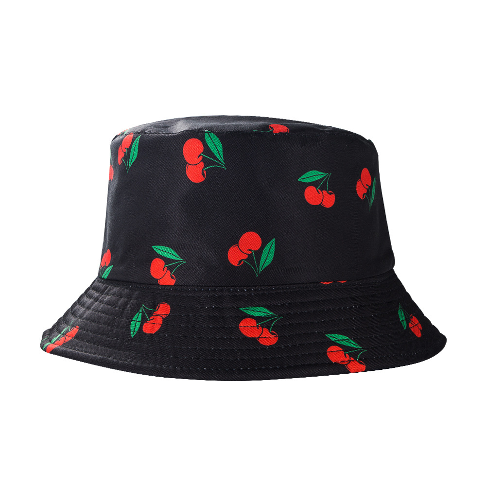 Graffiti Pattern European And American Fisherman Cherry Simple Versatile Sunscreen Sun Visor  Flat-top Double-sided Wear Basin Hat