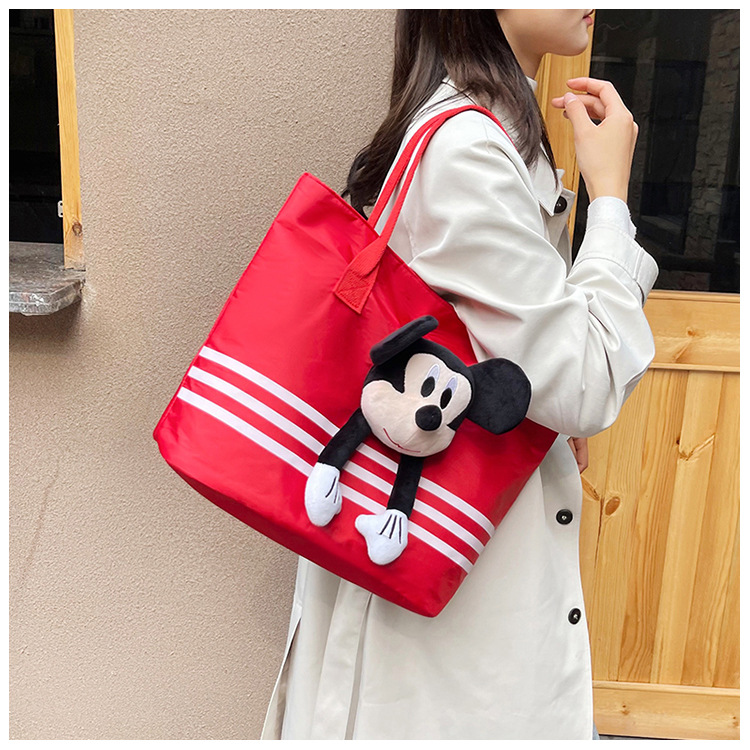 Large-capacity shopping and grocery bag, Korean-style chic casual versatile nylon contrasting color striped single-shoulder crossbody bucket bag undefined