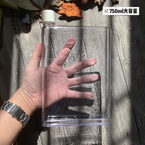 A4 water cup 750ml flat plastic cup flat kettle creative notebook fall-resistant gift large capacity kettle for students