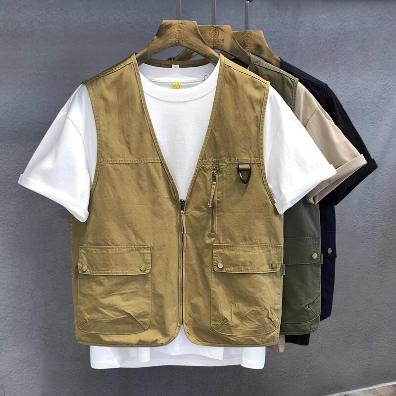 American Retro Workwear Vest for Men, Summer Functional Style Vest, Outdoor Trendy Brand Sleeveless Jacket American Retro Workwear Vest for Men, Summer Functional Style Vest, Outdoor Trendy Brand Sleeveless Jacket