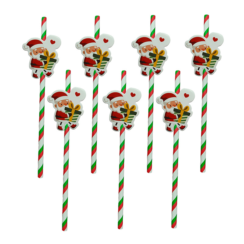 Papel de fiesta de Navidad transfronterizas temática de Navidad desechable postre cóctel de paja decoración