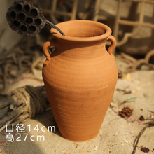 新中式禅意干花盆粗陶插花瓶复古摆件客厅插干花器仿古多肉土陶D&