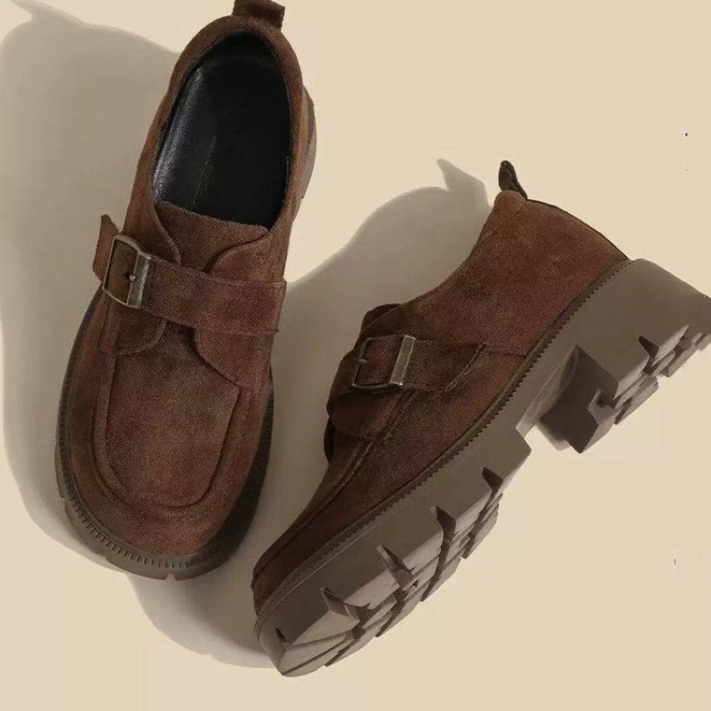 Thick-Soled Loafers for Women 2025 Spring New British Style Small-Sized Slip-On Shoes with Hidden Height Increase for Women