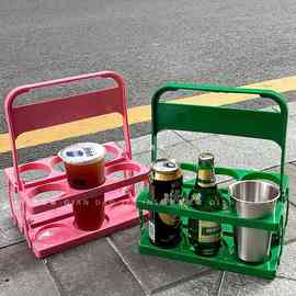 W9R粉色少女心露营野餐篮折叠饮料啤酒自带提手篮咖啡奶茶便携收
