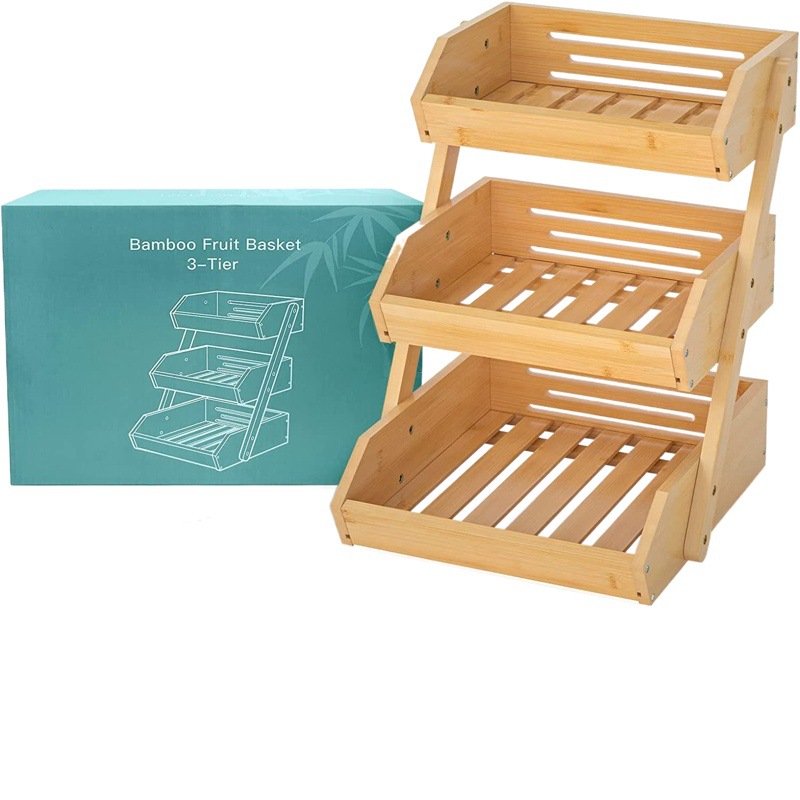 Cesta de almacenamiento de múltiples capas de bambú cocina doméstica cesta de drenaje de frutas y verduras Hotel estante de almacenamiento de verduras multiusos