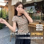 显瘦短袖条纹修身短t恤