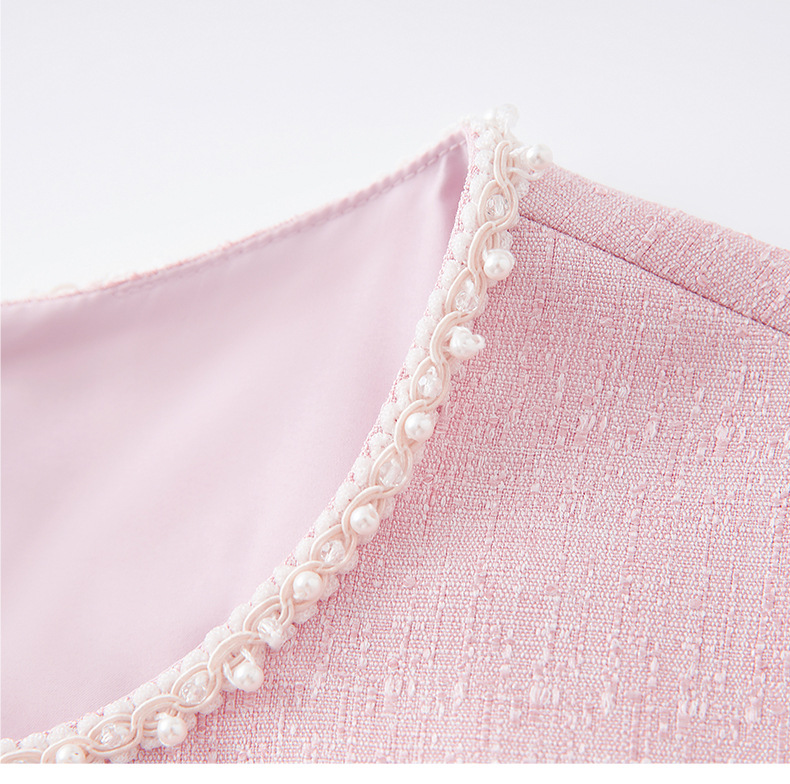 Váy liền nữ kiểu Pháp cổ tròn tay ngắn dệt jacquard ôm nhẹ — Màu be chi tiết 20