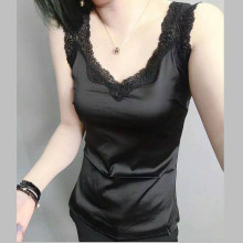 欧洲站桑蚕真丝吊带小背心女绸缎面蕾丝百搭修身显瘦大码打底西辰