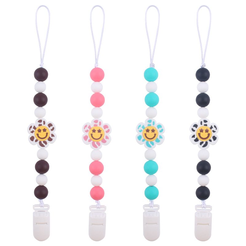 Nuevo bebé suministros de dibujos animados flor mordedor creativo bebé lindo silicona mordedura chupete cadena anti-gota cadena