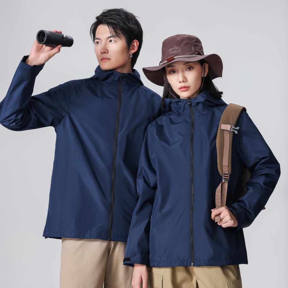 Slim unisex pullover jacket with zippered hood for outdoor climbing and work, customizable with logo.