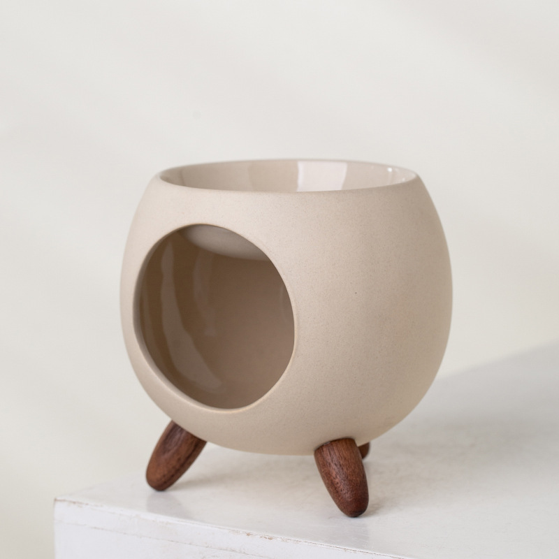 Yuanwang Ceramics Horno de gas de tres patas personalizado Perla/Vela de esmalte de arena gruesa Aromaterapia de cerámica Lámpara de aceite refinado Horno de té image 8