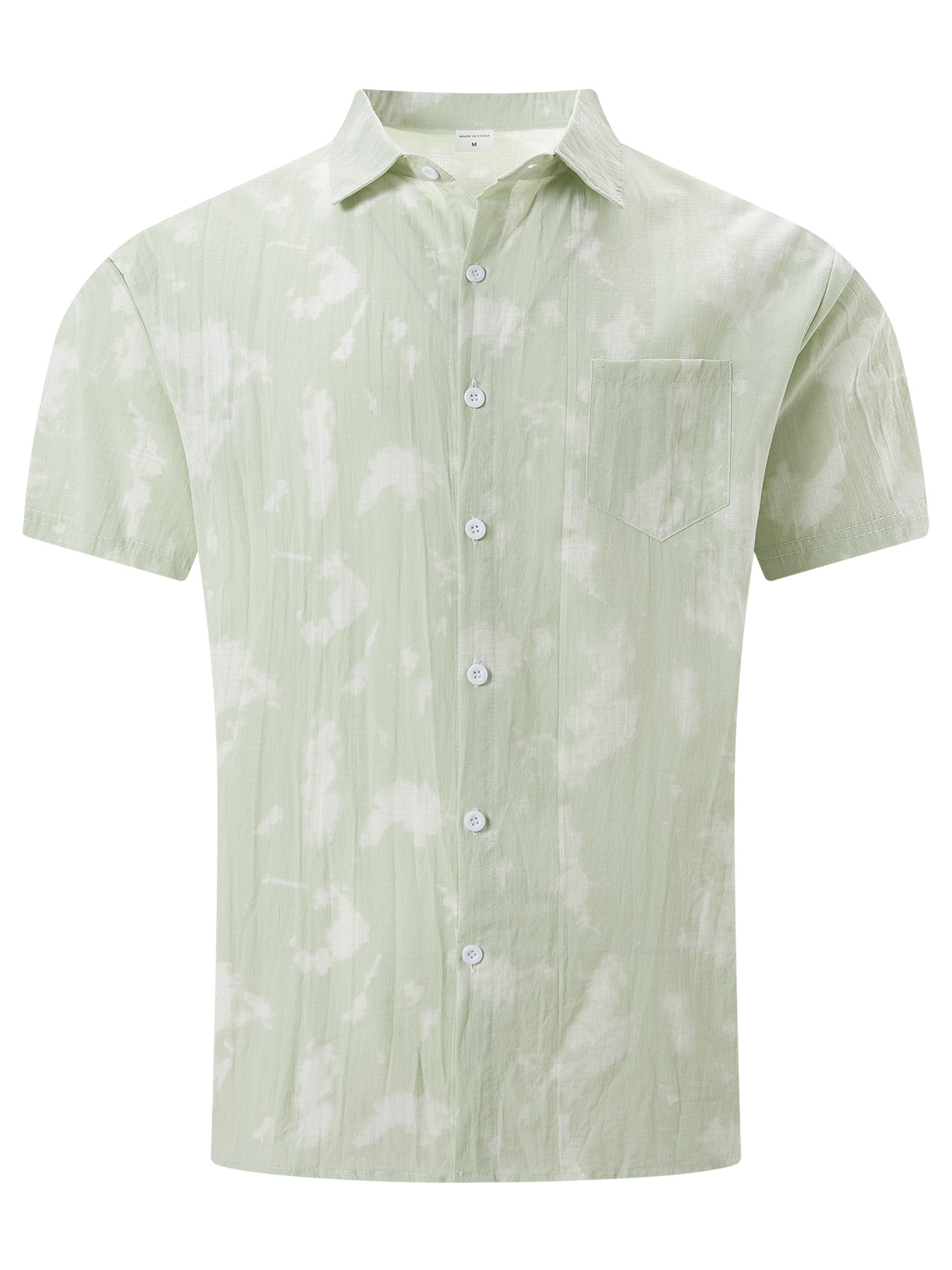 Einfarbiges Herrenhemd Mit Tie-dye Und Kurzem Arm Für Den Strand_voghion.com