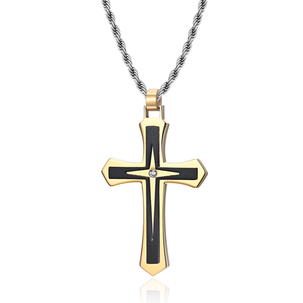 Unisex Gender Hip-Hop Retro Geometric Cross Titanium Steel Plating Unisex Pendant Necklace