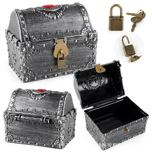 Cross-border large pirate treasure chest children's treasure chest retro plastic storage furnishings treasure toy creative home