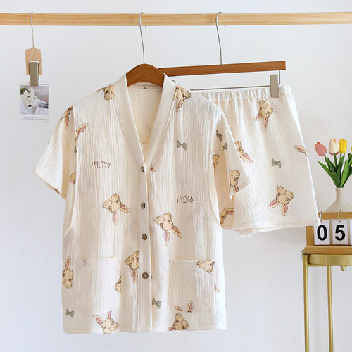 A variety of pure cotton short-sleeved shorts, confinement clothes, crepe summer thin nursing suits, postpartum feeding clothes, pregnancy period