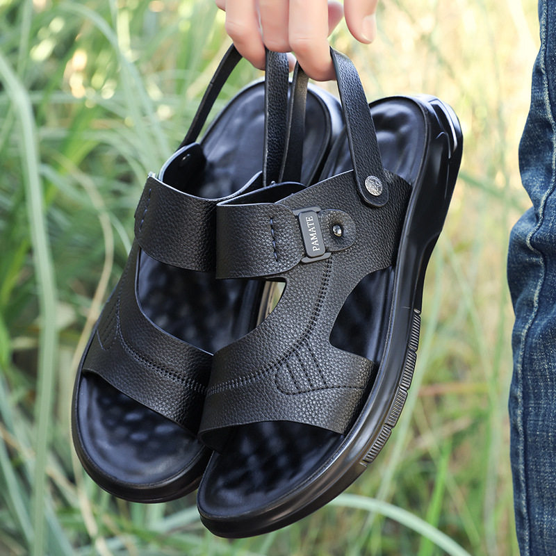 Dép sandal nam đế dày quai ngang, đế mềm đệm latex, thoáng khí chống trượt — Màu nâu, màu đen