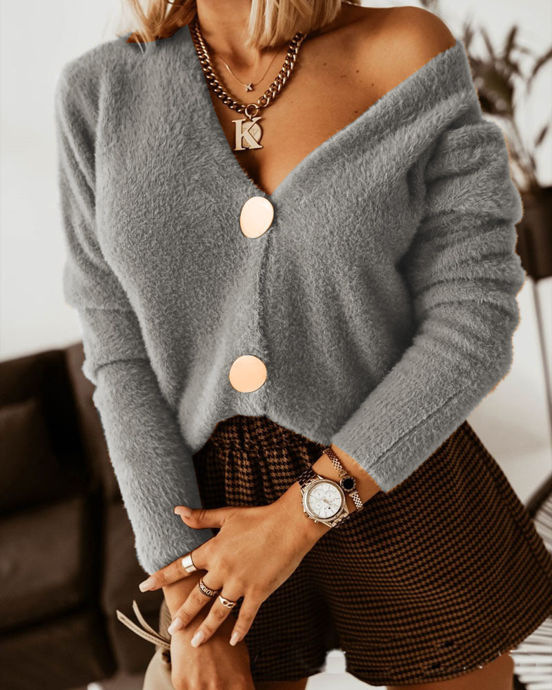 Women's Cardigan Long Sleeve Sweaters & Cardigans Button Fashion Solid Color display picture 3