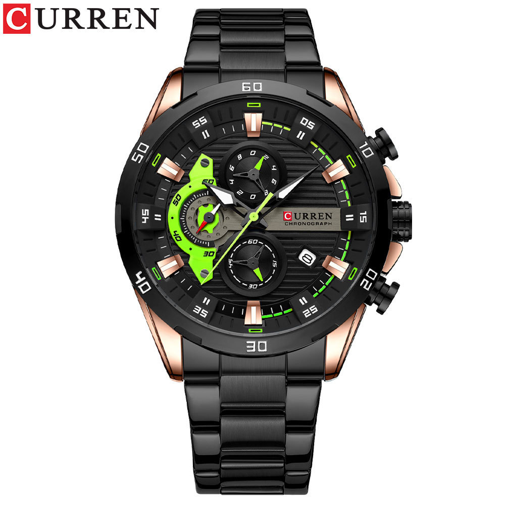 Curren 8402 reloj de los hombres reloj calendario reloj de seis pines correa de acero reloj de cuarzo reloj de los hombres de negocios