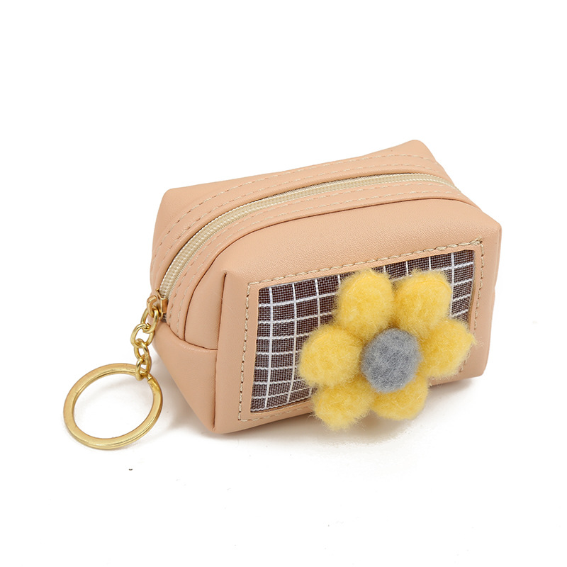 New Korean Flower Solid Color Mesh Coin Purse Zipper Mini Storage Bag Pu Leather Coin Bag Small Gift Wholesale display picture 5