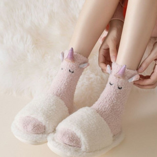 Autumn and Winter Coral Fleece Socks Women's Cute Cartoon Unicorn Women's Socks Casual Home Floor Socks Women's Sleep Socks