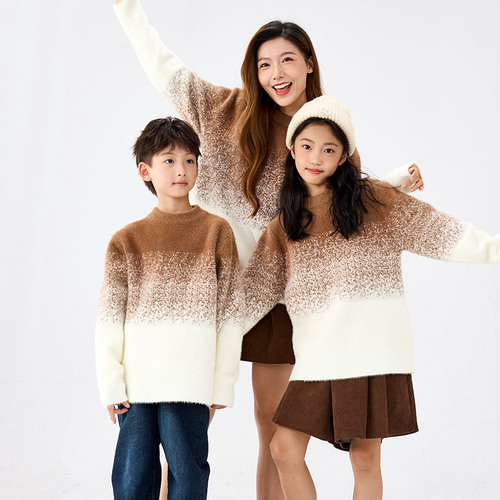 Autumn/Winter Snowflake Gradient Color Parent-Child Set Non-Pilling Children's Sweater Family Set Loose Korean Style Top