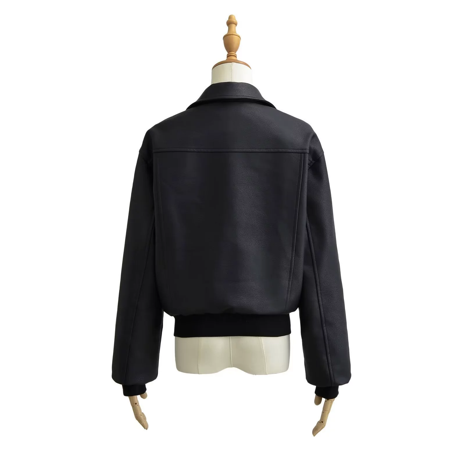 Пу Jacket из искуственной кожи в стиле Американском, деми-сезон, свободный крой, черный, искусственная кожа