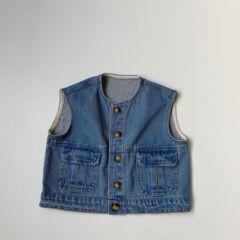 GL-kids Korean version of the new spring children's washed distressed denim vest, soft denim top for men and women.