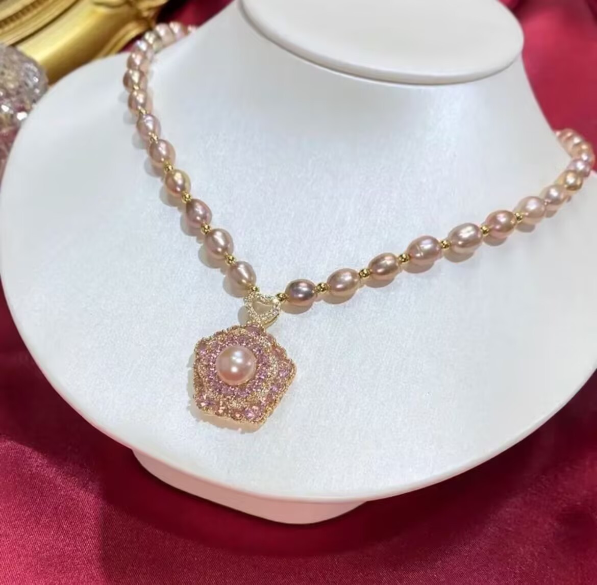 (2024 핫모델) 천연진주 목걸이 안개꽃 펜던트