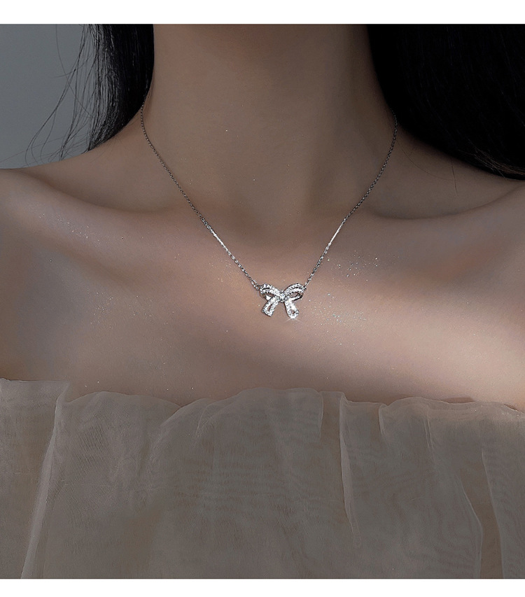 cable chain Chain Type 925 Sterling Silver Bow Knot Pendant Necklace