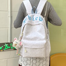 批发慵懒风书包ins风女初中生背包波点小学生大容量旅行双肩包