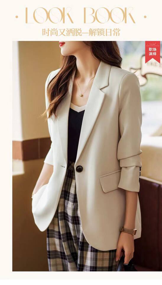 Áo vest nữ dáng suông cổ vest tay dài phong cách thanh lịch — Màu kaki, màu trắng nhạt, màu đen, Chất liệu chần bông dày màu kaki chi tiết 17