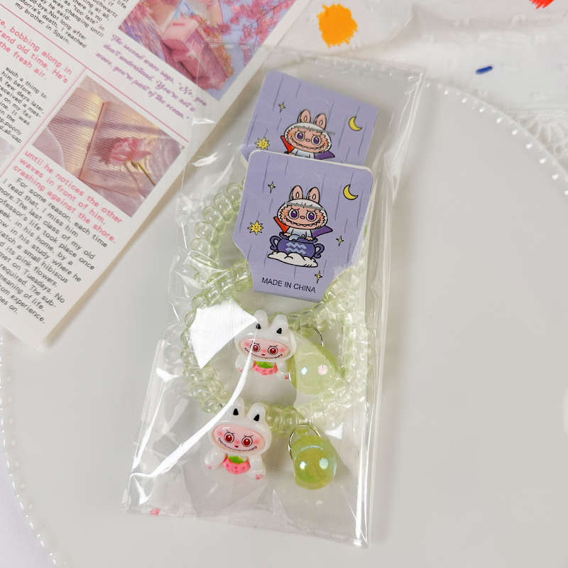 拉布布新款儿童电话线发圈透明卡通头绳水晶手链少女学生发饰头饰|undefined