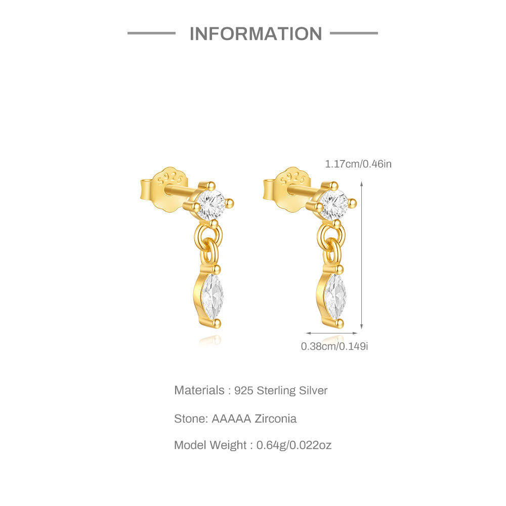 4g Weight 1 Pair 925 Sterling Silver Zircon Water Droplets Ear Studs