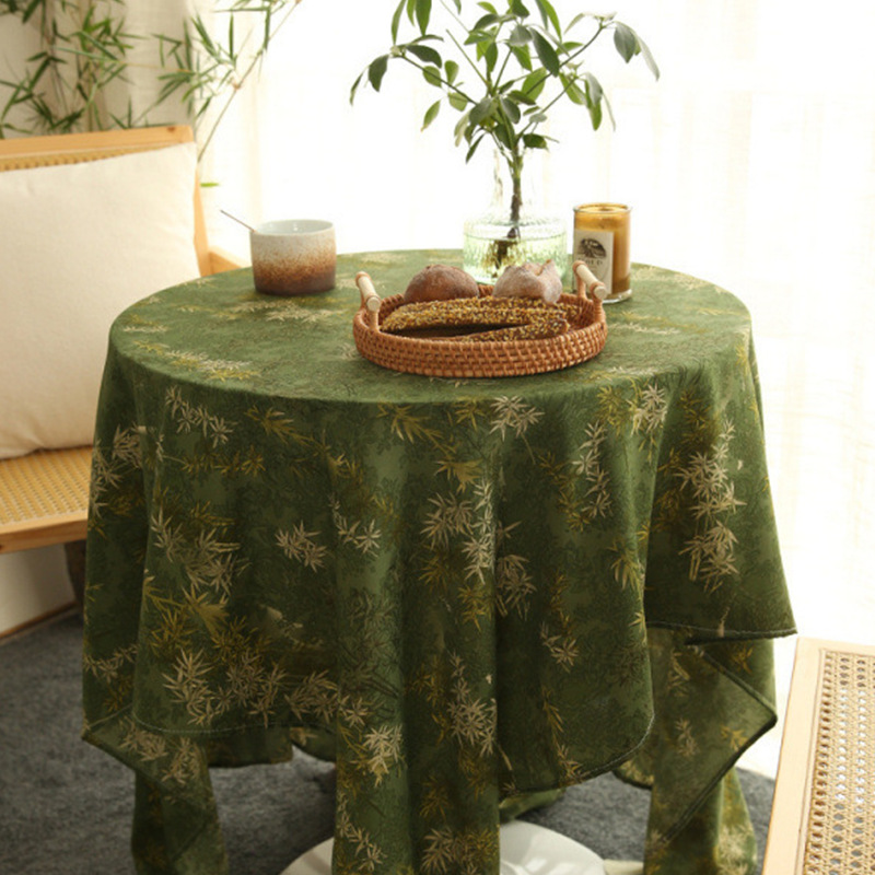 Jian Ying Bamboo Shake New Chinese Printed Tablecloth Classical Elegant Tassel Dining Tablecloth Rectangular Coffee Table Round Table Tablecloth
