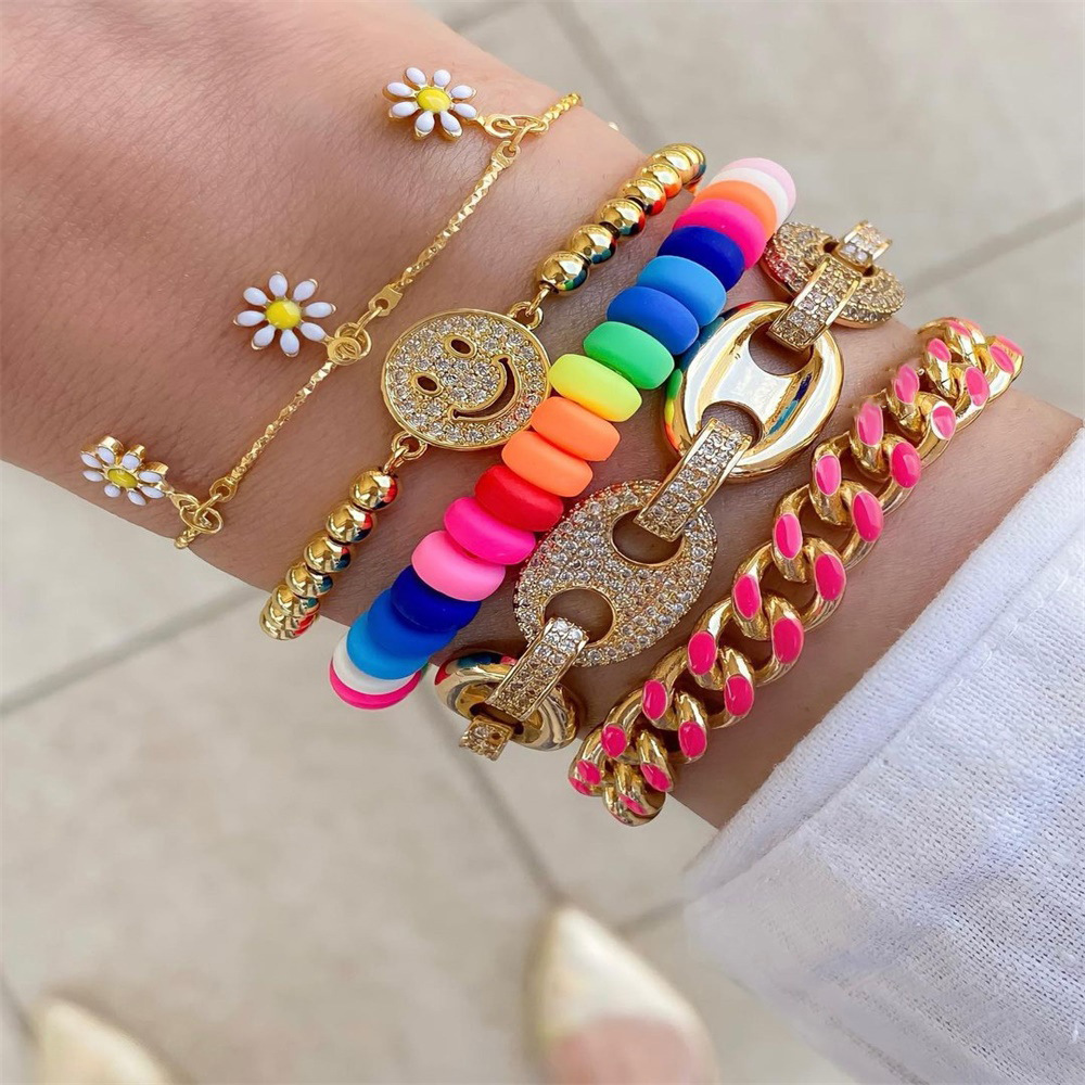 Vacation Star Smiley Face Pearl Metal Beaded Knitting Bracelets 1 Piece