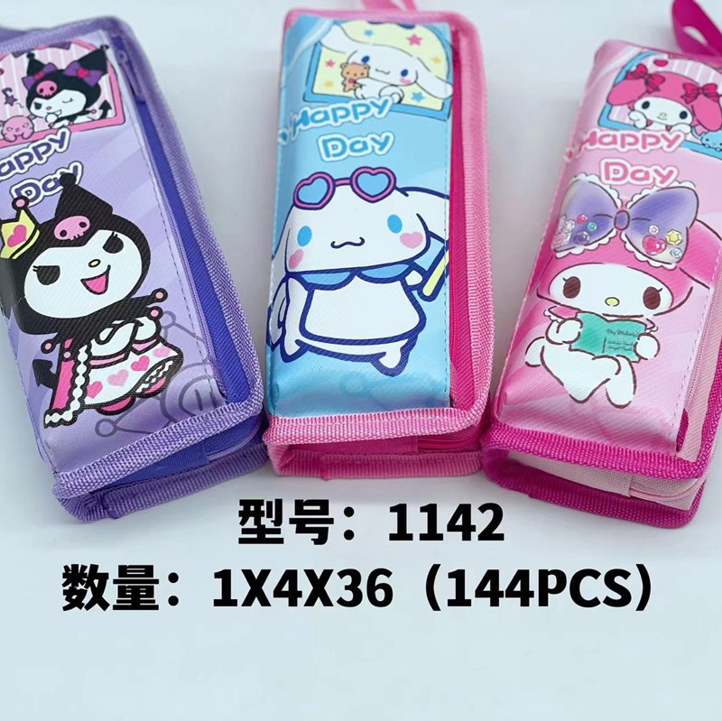 Bolsa de lápices al por mayor Bolsa de lápices de doble capa de gran capacidad simple de dibujos animados Bolsa de papelería de moda de tela Oxford Bolsa de almacenamiento de lápiz lindo