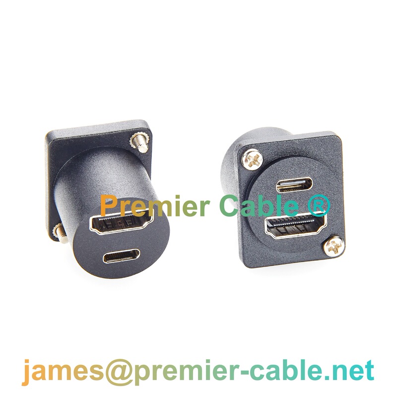 D-Type Panel-Mounted Usb-C HDMI Dual-Port Adapter Flange Fixed Adapter Industrial Equipment