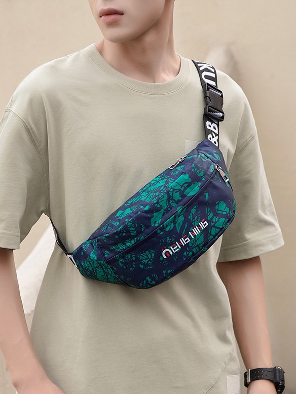 Bolso cruzado con letras de grafiti a la moda, bolso cruzado de nailon versátil y ligero para teléfono móvil, bolso de cintura portátil para exteriores, bolso de pecho para hombre