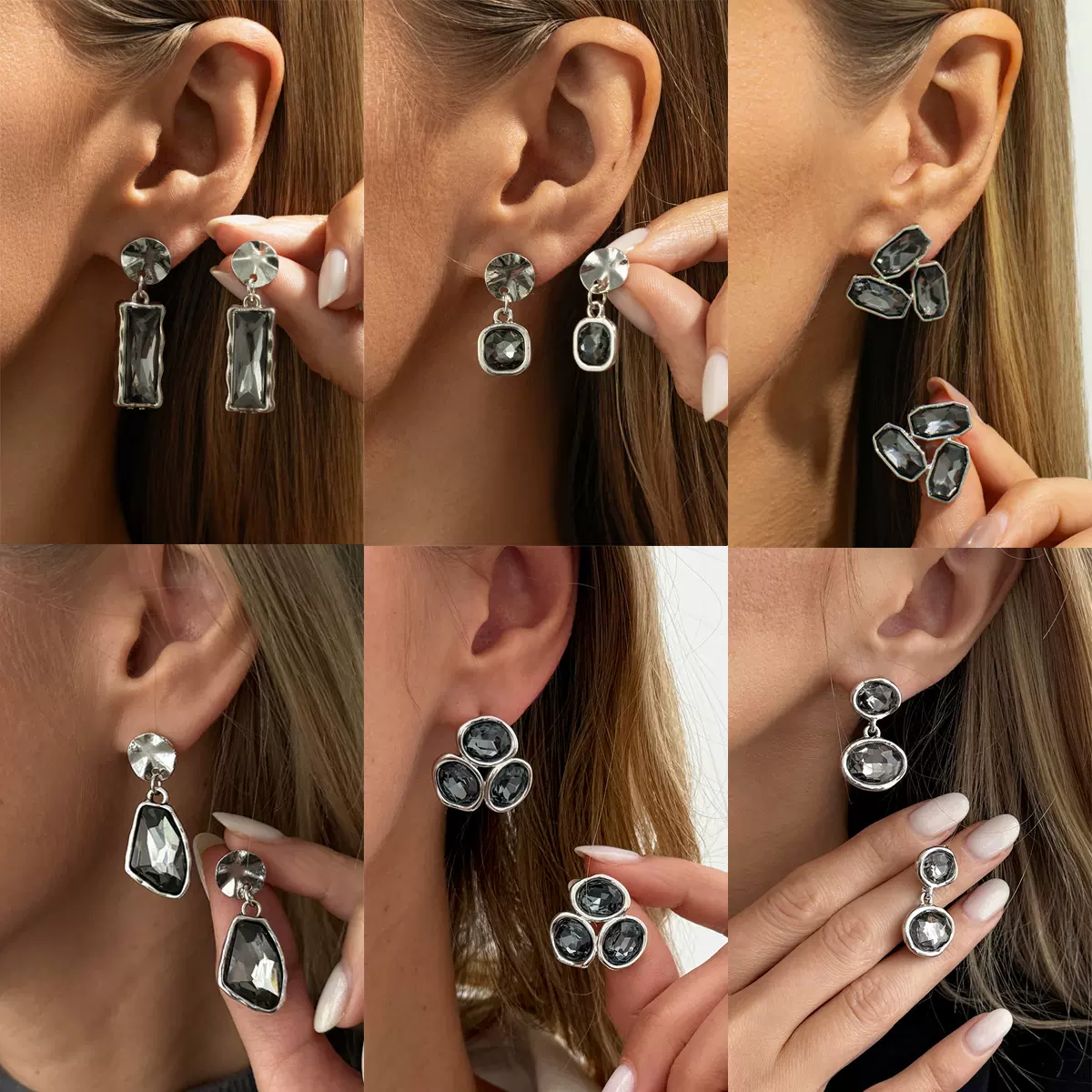 欧美跨境饰品 甜酷风方形黑钻吊坠耳钉 个性不规则圆片几何耳饰女