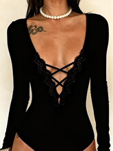I 54081 Deep V Neck Tie Bodysuit ��V�������� �羳����