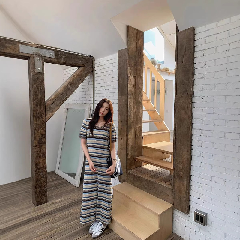 Maternity Dress 2026 New Summer Knit Striped Maternity Wear Postpartum Nursing Dress Trendy Mom Maternity Dress 2026 New Summer Knit Striped Maternity Wear Postpartum Nursing Dress Trendy Mom