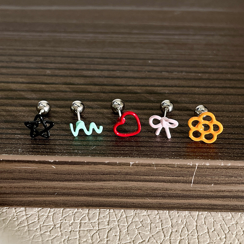 7g Weight Alloy Ear Needle Material Ear Studs Classification 1 Piece Quantity Holiday, Daily, Date Occasion Alloy Material Star, Heart Shape, Bow Knot Pattern Women's Gender Cartoon Style Style 1 Piece Cartoon Style Star Heart Shape Bow Knot Alloy Ear Studs 4