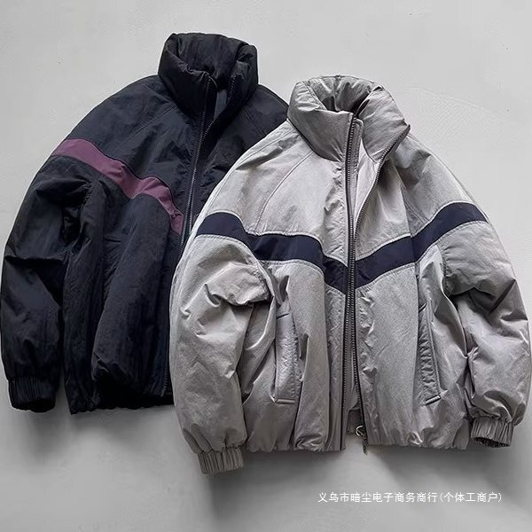 Men's American-Style Winter down Jacket with Stand Collar, Color-Blocking, White Duck Down, Loose Fit, Versatile, Thickened, Warm, Short Style, Trendy Brand