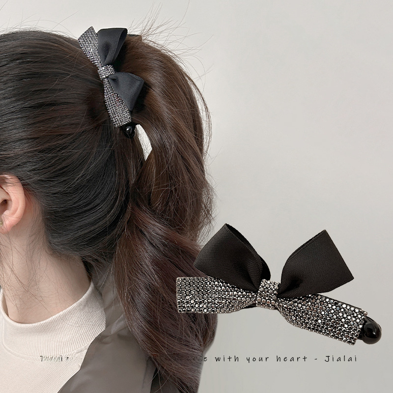 Flash diamond bow banana clip vertical clip 2024 new shark clip hairpin back head updo hair clip headdress hairpin_voghion.com