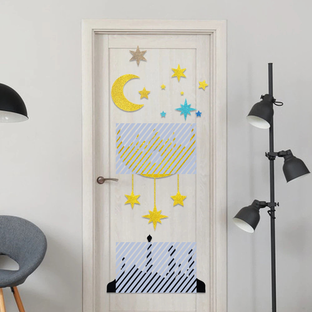 Fiesta del Oriente Medio decoración de pared fiestas de la luna fiestas de la atmósfera del hogar diseño de ventanas de castillo estrellas DIY no tejido puerta pegatinas image 1